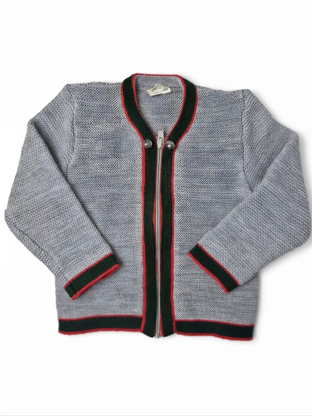 VTG 70s Bayer Dralon Kids Trachten Cardigan Jacket Gray Green Red Bavarian 2T